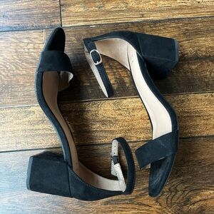 A New Day Women's 6.5 High Block 2.5 inch Heel Ankle Strap Black Faux-Suede